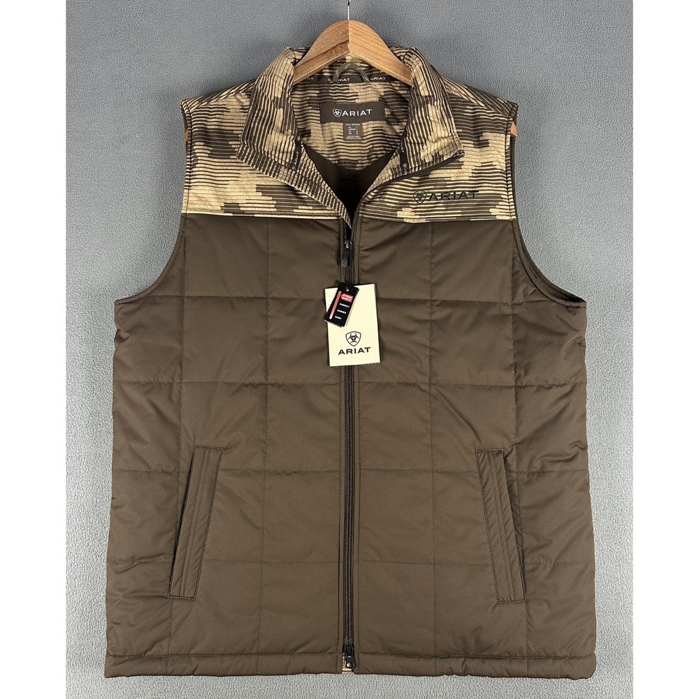 Ariat Puffer Vest Mens Large Brown Tan‎ Camo Crius Concealed Carry Insulated New